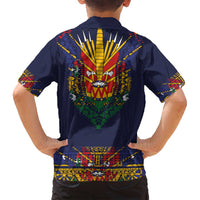 Haiti Flag Traditional Dashiki Family Matching Off Shoulder Maxi Dress and Hawaiian Shirt Black Color LT03 - Polynesian Pride