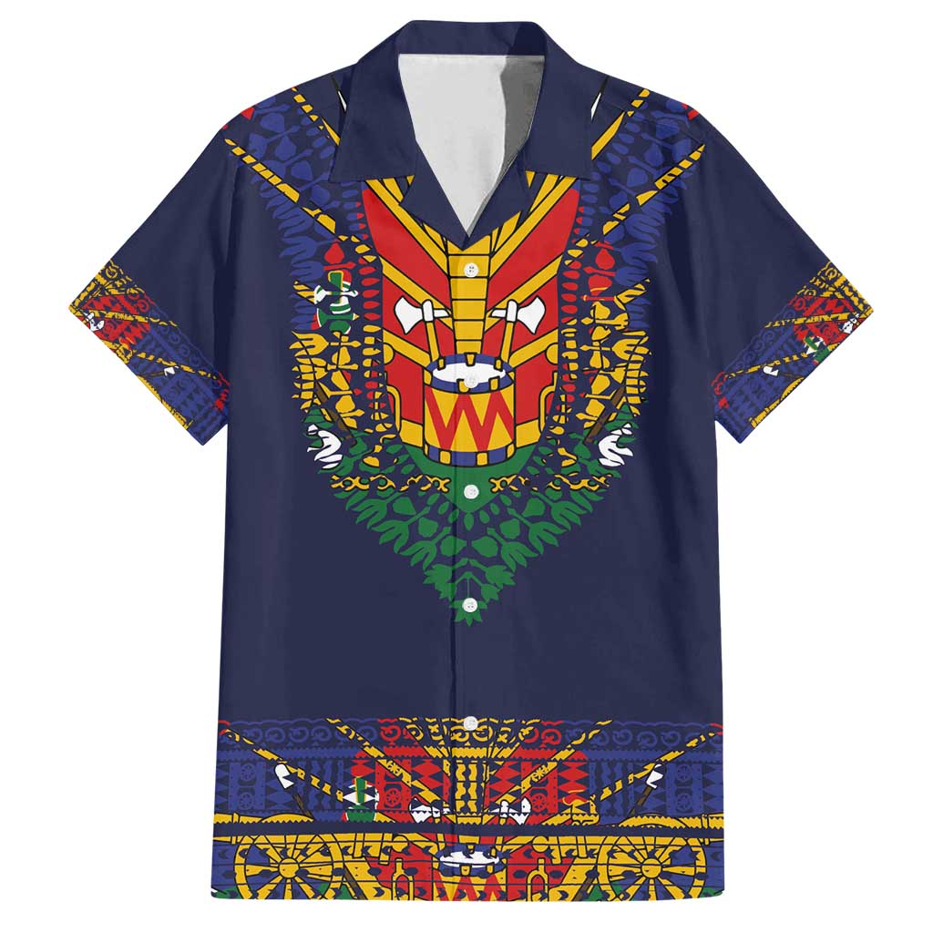 Haiti Flag Traditional Dashiki Family Matching Off Shoulder Maxi Dress and Hawaiian Shirt Black Color LT03 Dad's Shirt - Short Sleeve Black - Polynesian Pride