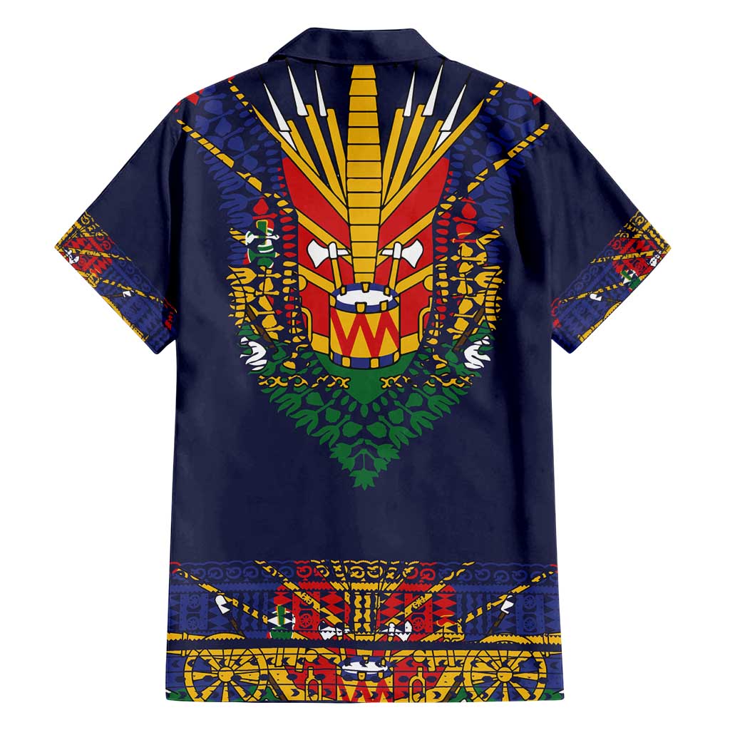 Haiti Flag Traditional Dashiki Family Matching Off Shoulder Maxi Dress and Hawaiian Shirt Black Color LT03 - Polynesian Pride