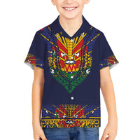 Haiti Flag Traditional Dashiki Family Matching Off Shoulder Maxi Dress and Hawaiian Shirt Black Color LT03 Son's Shirt Black - Polynesian Pride