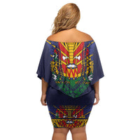 Haiti Flag Traditional Dashiki Family Matching Off Shoulder Short Dress and Hawaiian Shirt Black Color LT03 - Polynesian Pride