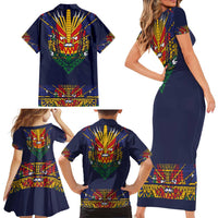 Haiti Flag Traditional Dashiki Family Matching Short Sleeve Bodycon Dress and Hawaiian Shirt Black Color LT03 - Polynesian Pride