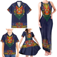 Haiti Flag Traditional Dashiki Family Matching Tank Maxi Dress and Hawaiian Shirt Black Color LT03 - Polynesian Pride