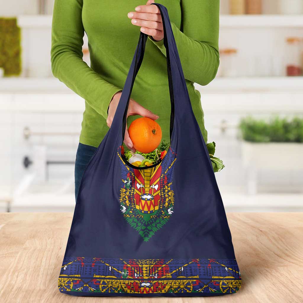 Haiti Flag Traditional Dashiki Grocery Bag Black Color - Polynesian Pride