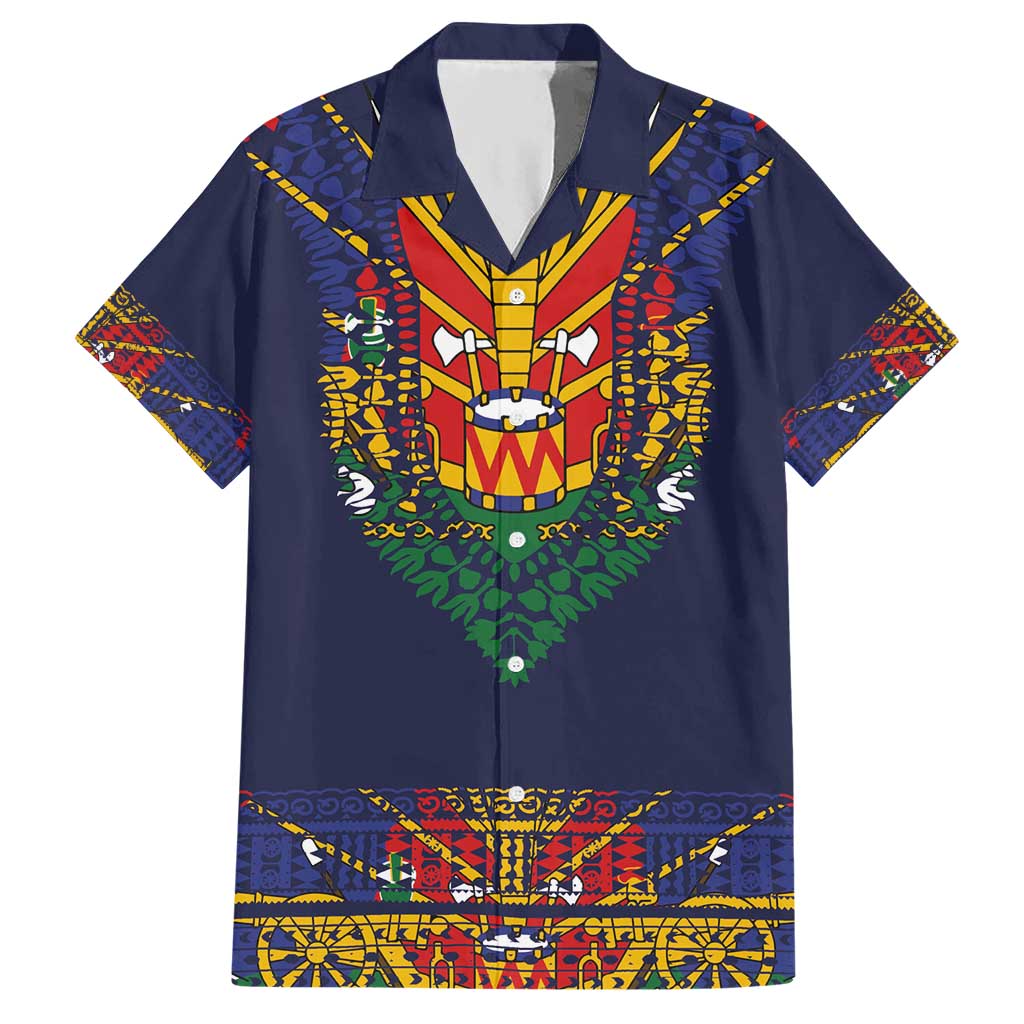 Haiti Flag Traditional Dashiki Hawaiian Shirt Black Color - Polynesian Pride