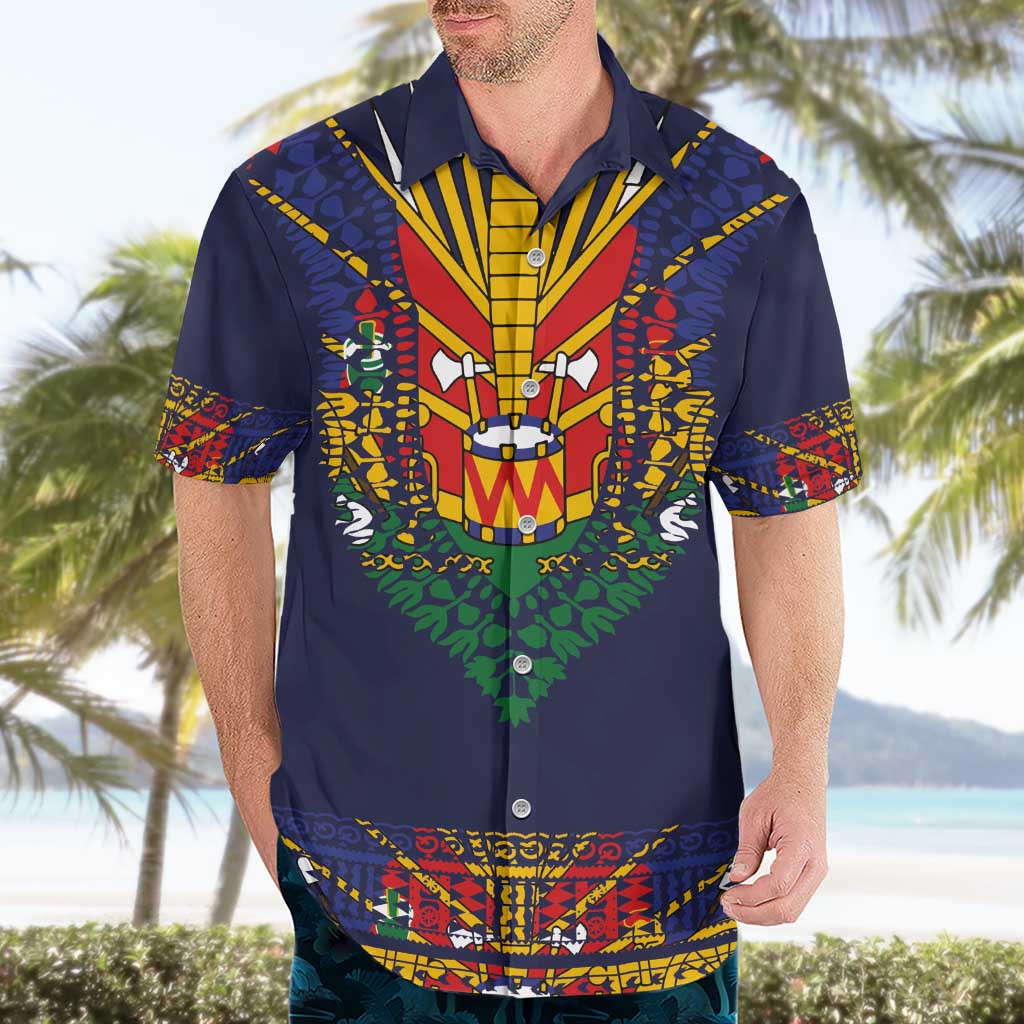 Haiti Flag Traditional Dashiki Hawaiian Shirt Black Color - Polynesian Pride