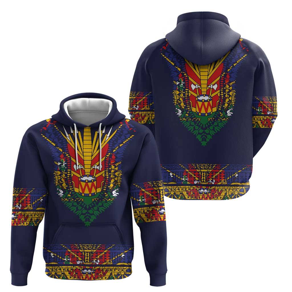 Haiti Flag Traditional Dashiki Hoodie Black Color LT03 - Polynesian Pride
