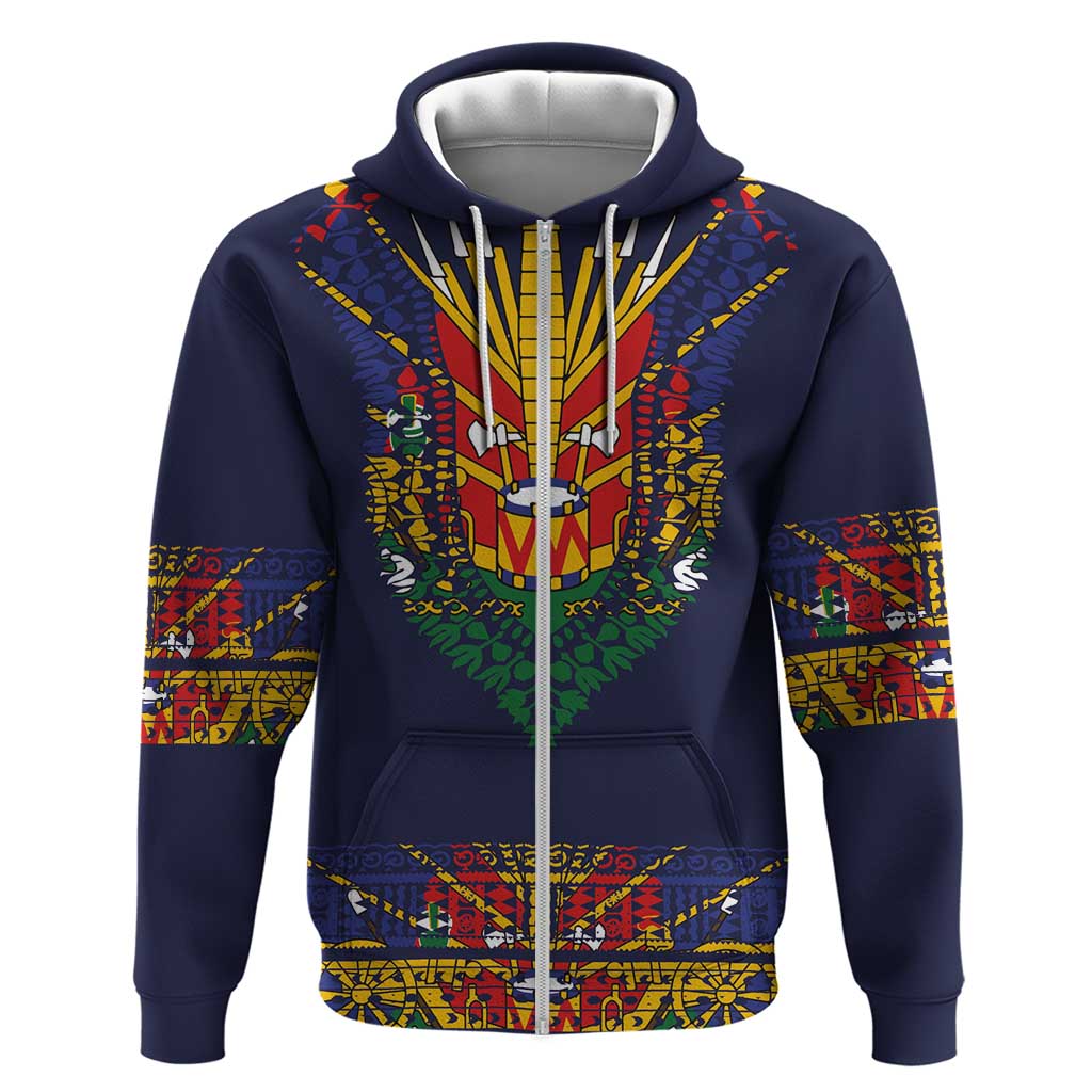 Haiti Flag Traditional Dashiki Hoodie Black Color LT03 Zip Hoodie Black - Polynesian Pride