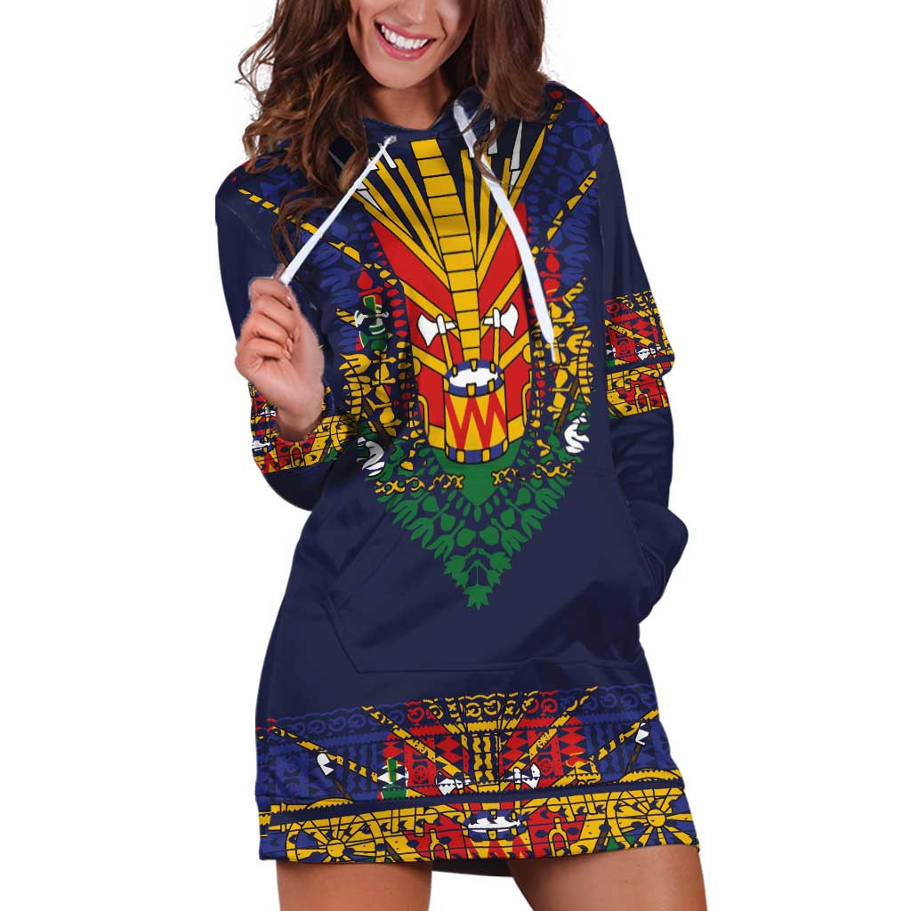 Haiti Flag Traditional Dashiki Hoodie Dress Black Color - Polynesian Pride