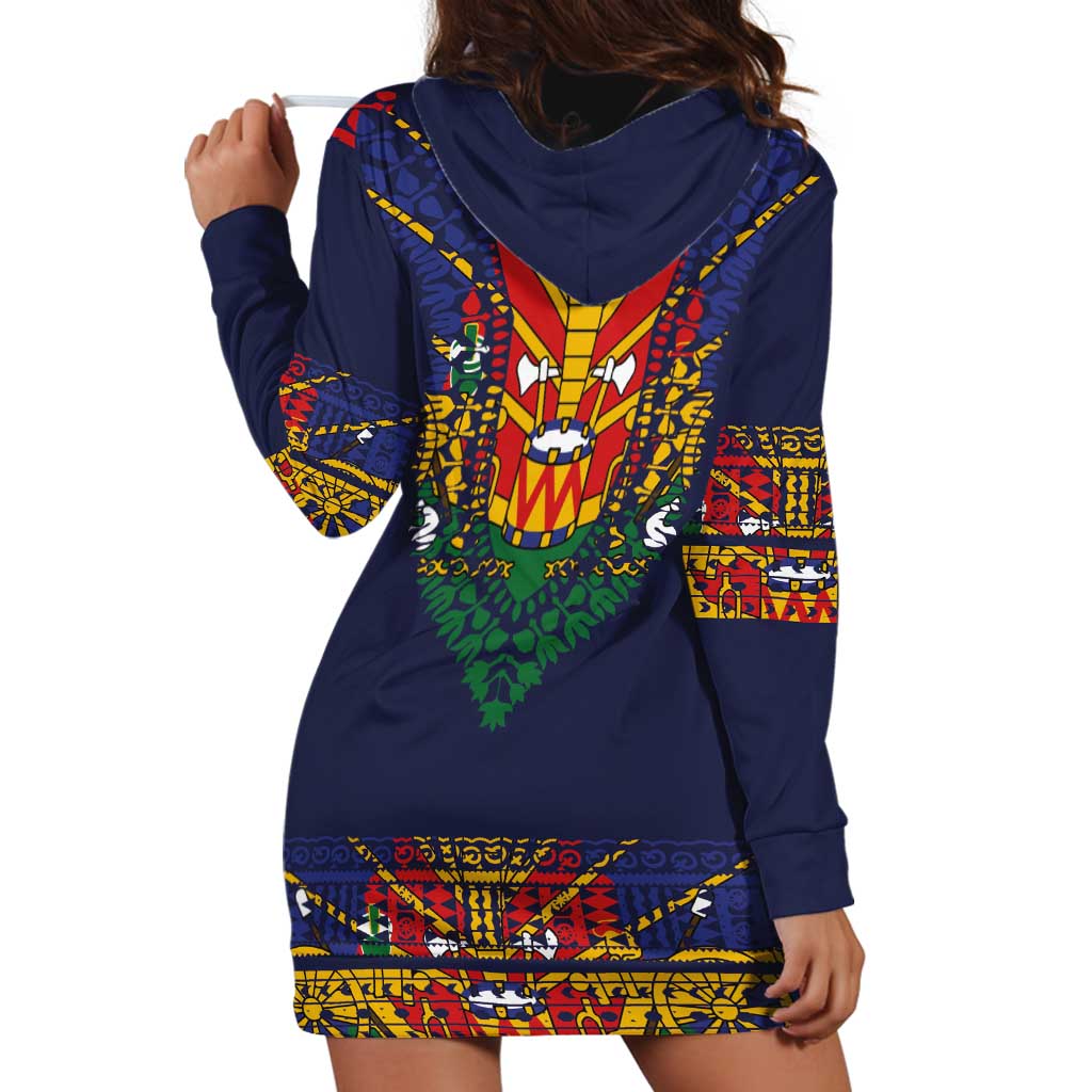 Haiti Flag Traditional Dashiki Hoodie Dress Black Color - Polynesian Pride