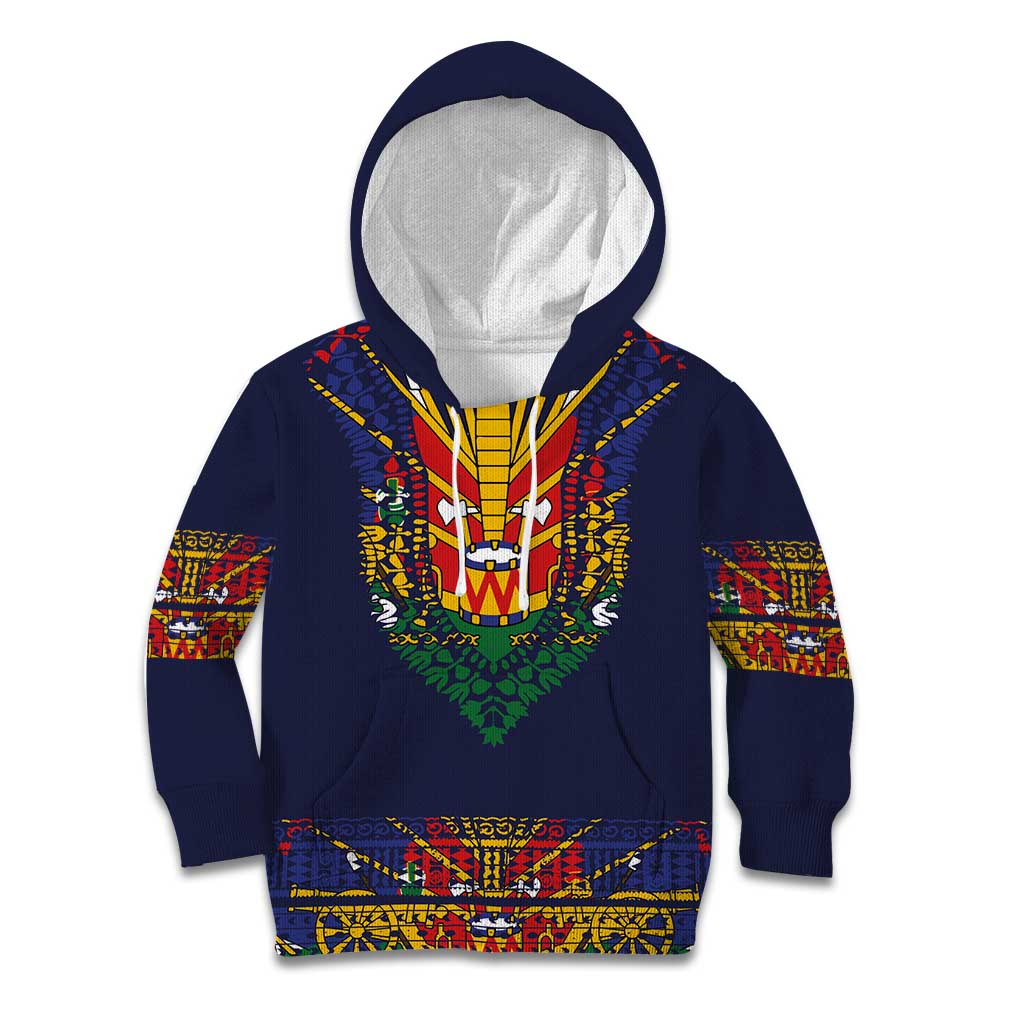 Haiti Flag Traditional Dashiki Kid Hoodie Black Color LT03 Hoodie Black - Polynesian Pride