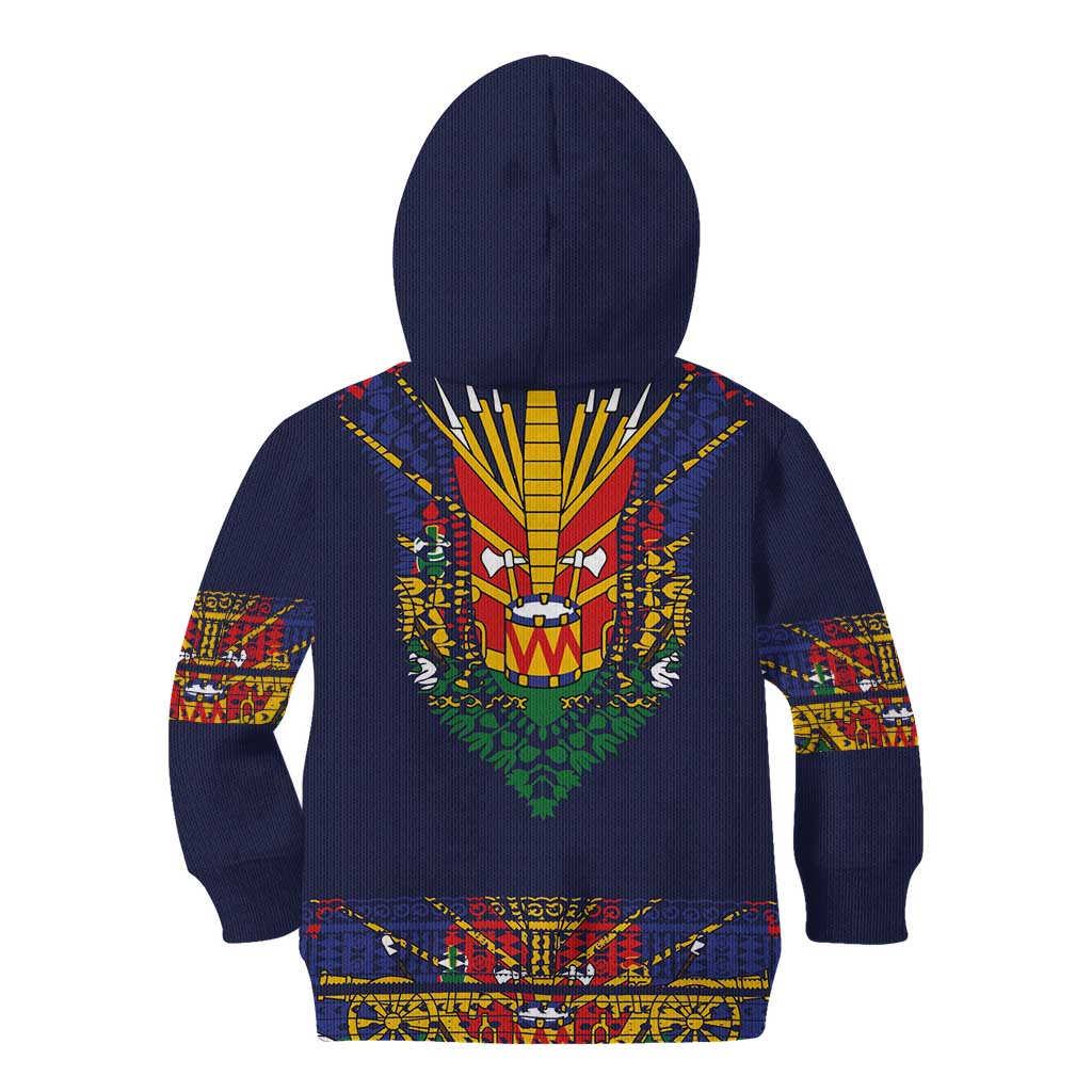 Haiti Flag Traditional Dashiki Kid Hoodie Black Color LT03 - Polynesian Pride