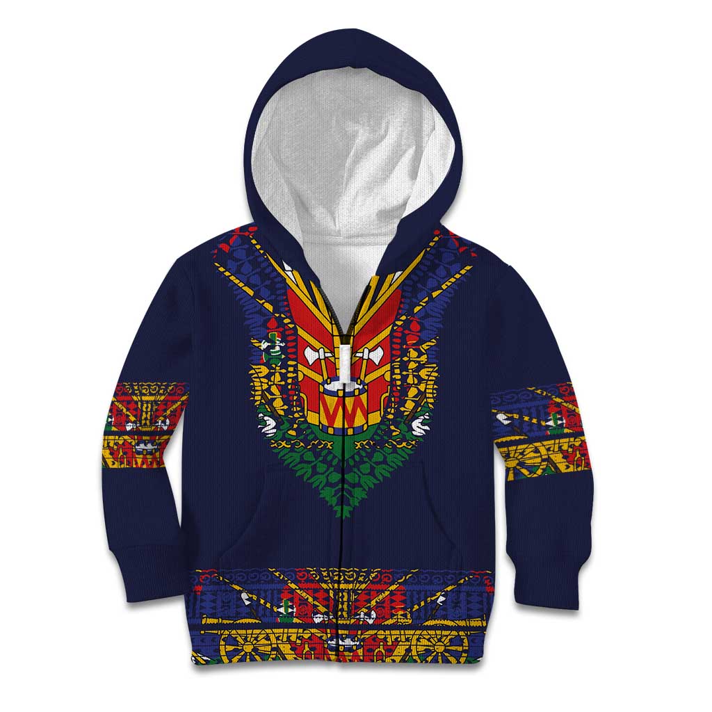 Haiti Flag Traditional Dashiki Kid Hoodie Black Color LT03 Zip Hoodie Black - Polynesian Pride