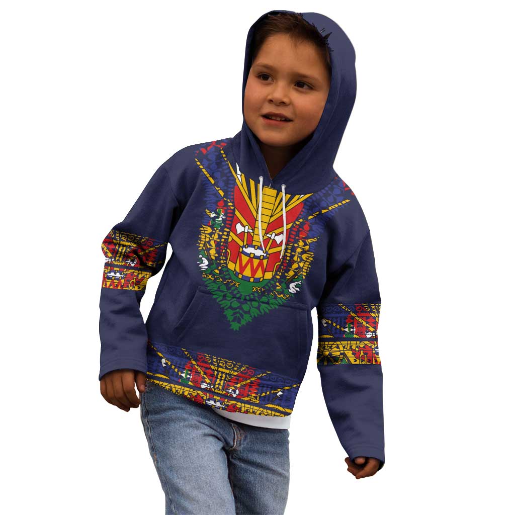 Haiti Flag Traditional Dashiki Kid Hoodie Black Color LT03 - Polynesian Pride