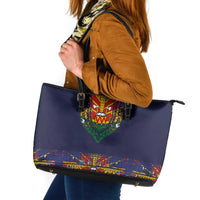 Haiti Flag Traditional Dashiki Leather Tote Bag Black Color LT03 Black - Polynesian Pride