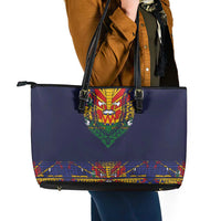 Haiti Flag Traditional Dashiki Leather Tote Bag Black Color LT03 - Polynesian Pride