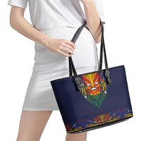 Haiti Flag Traditional Dashiki Leather Tote Bag Black Color LT03 - Polynesian Pride