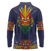 Haiti Flag Traditional Dashiki Long Sleeve Polo Shirt Black Color - Polynesian Pride