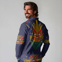 Haiti Flag Traditional Dashiki Long Sleeve Polo Shirt Black Color - Polynesian Pride