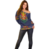 Haiti Flag Traditional Dashiki Off Shoulder Sweater Black Color - Polynesian Pride