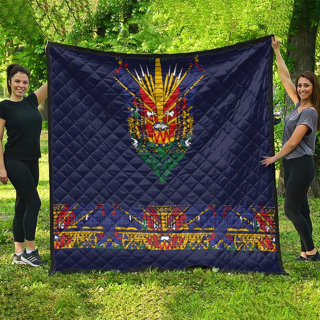 Haiti Flag Traditional Dashiki Quilt Black Color LT03 - Polynesian Pride