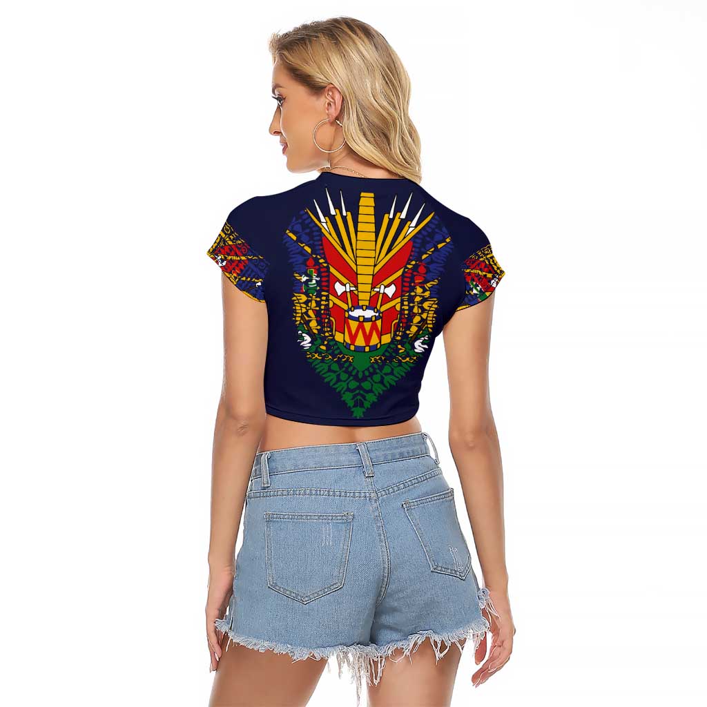 Haiti Flag Traditional Dashiki Raglan Cropped T Shirt Black Color - Polynesian Pride
