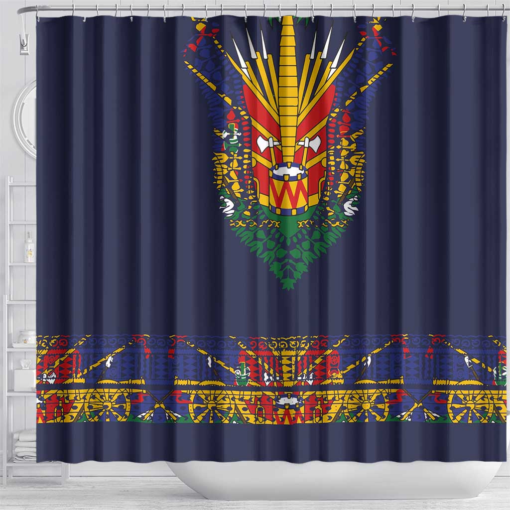 Haiti Flag Traditional Dashiki Shower Curtain Black Color LT03 - Polynesian Pride