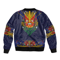 Haiti Flag Traditional Dashiki Sleeve Zip Bomber Jacket Black Color - Polynesian Pride