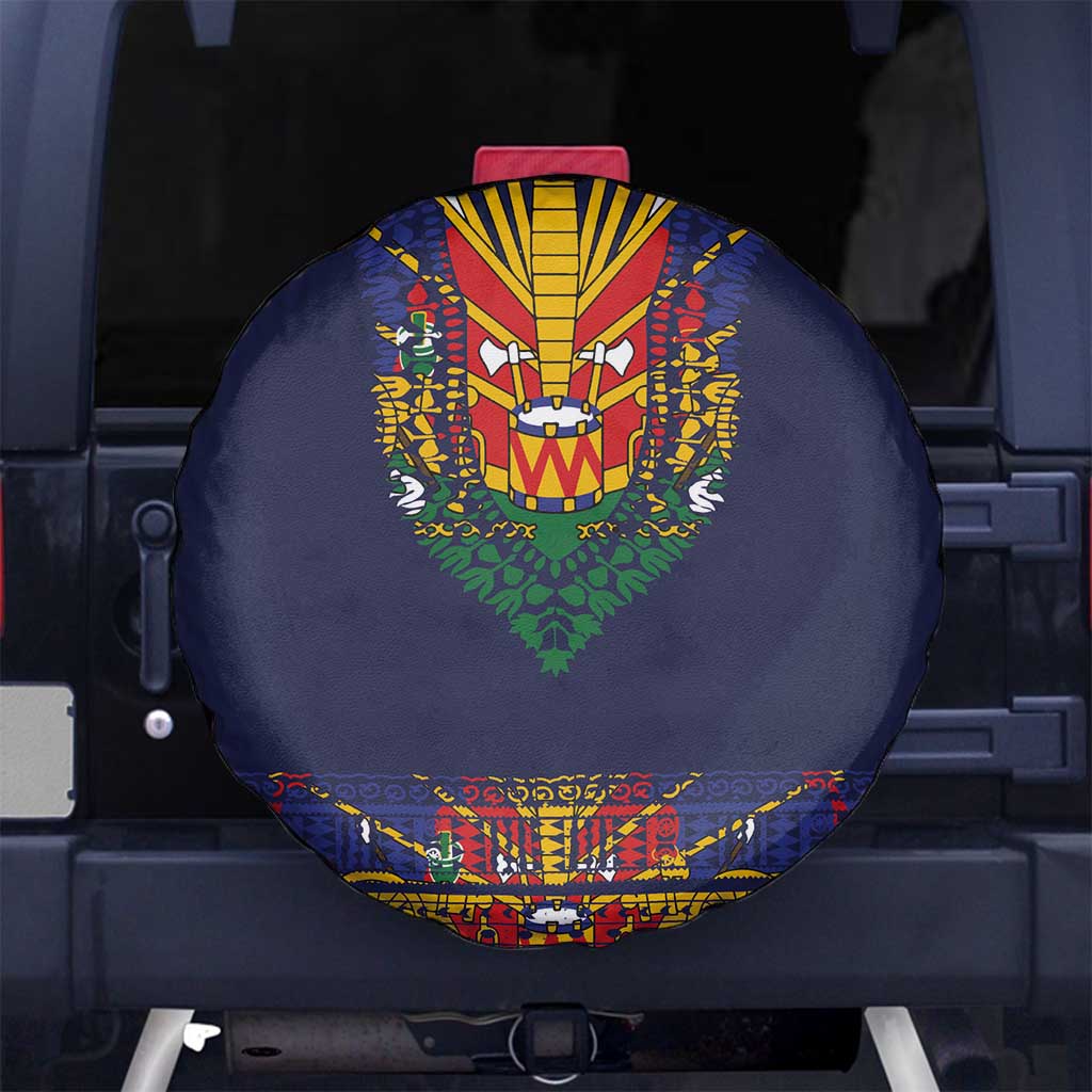 Haiti Flag Traditional Dashiki Spare Tire Cover Black Color LT03 No hole Black - Polynesian Pride