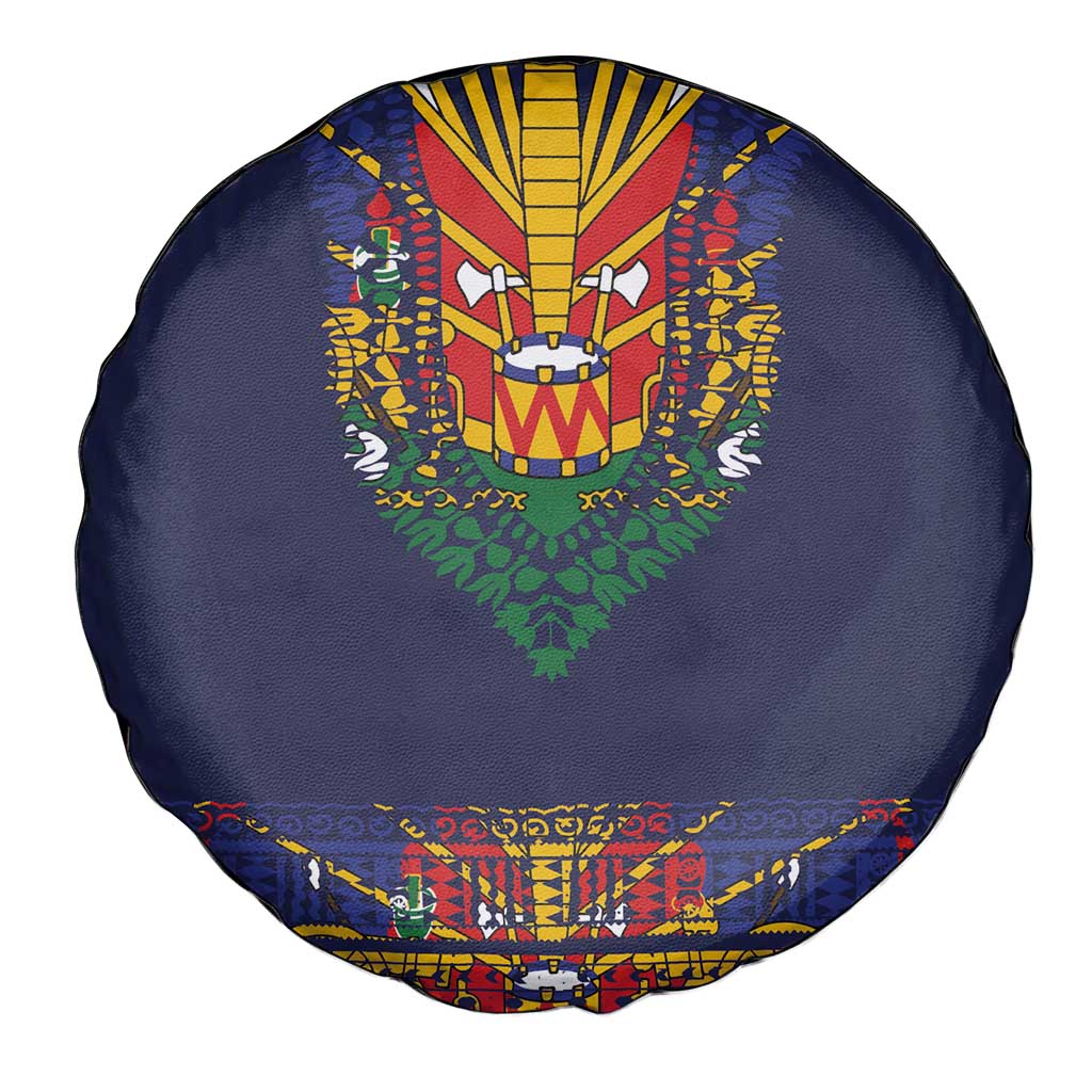 Haiti Flag Traditional Dashiki Spare Tire Cover Black Color LT03 - Polynesian Pride
