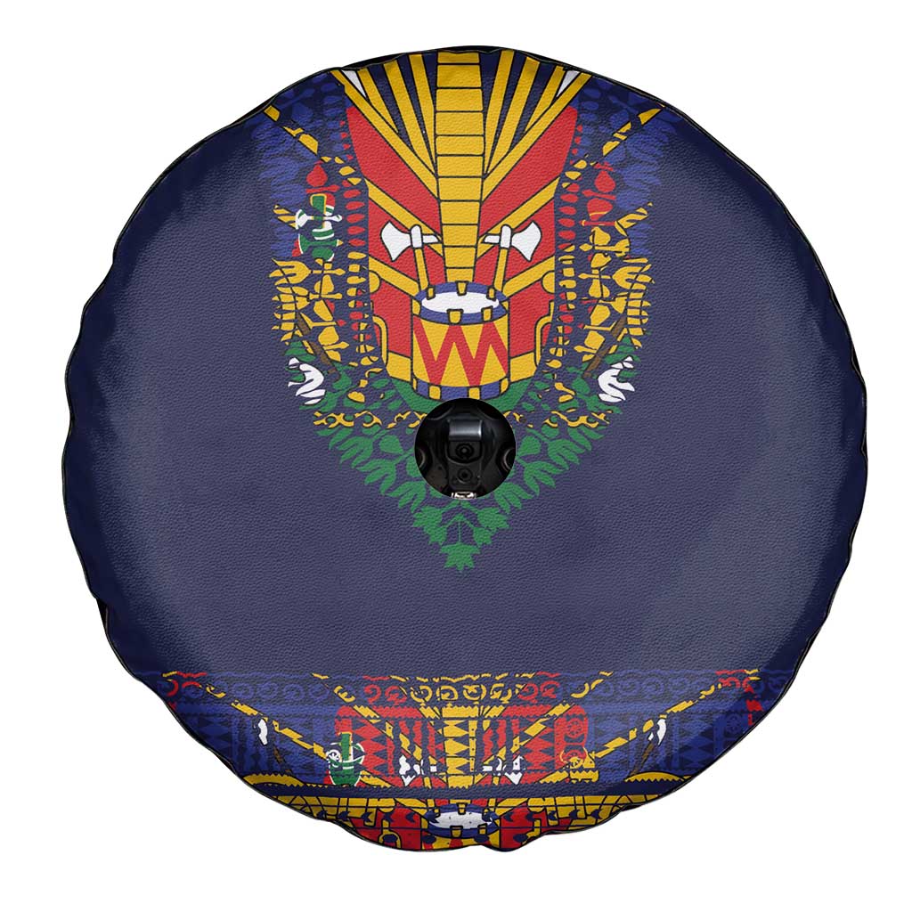 Haiti Flag Traditional Dashiki Spare Tire Cover Black Color LT03 - Polynesian Pride
