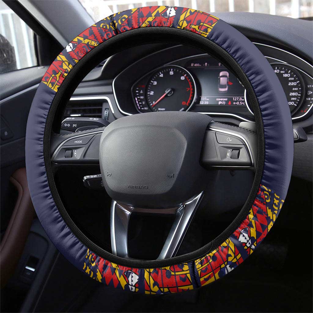Haiti Flag Traditional Dashiki Steering Wheel Cover Black Color LT03 - Polynesian Pride