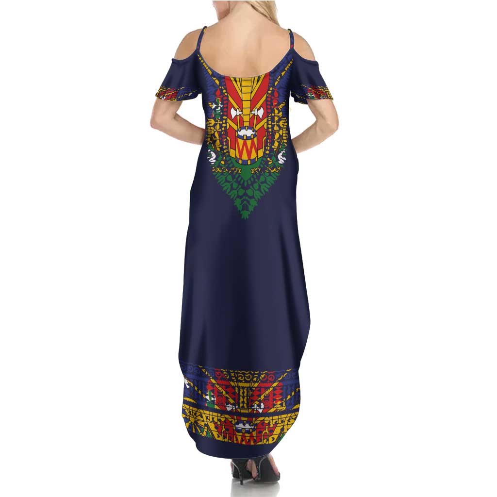 Haiti Flag Traditional Dashiki Summer Maxi Dress Black Color - Polynesian Pride