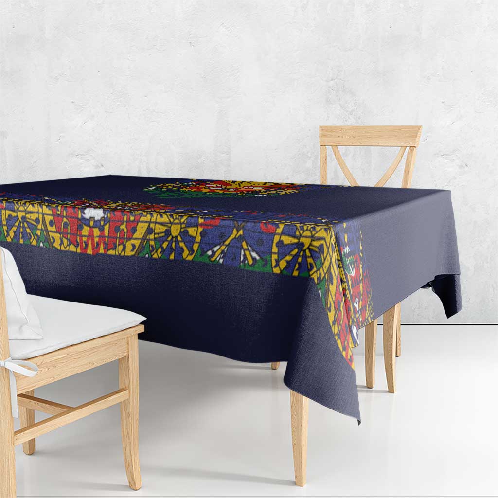 Haiti Flag Traditional Dashiki Tablecloth Black Color LT03 - Polynesian Pride