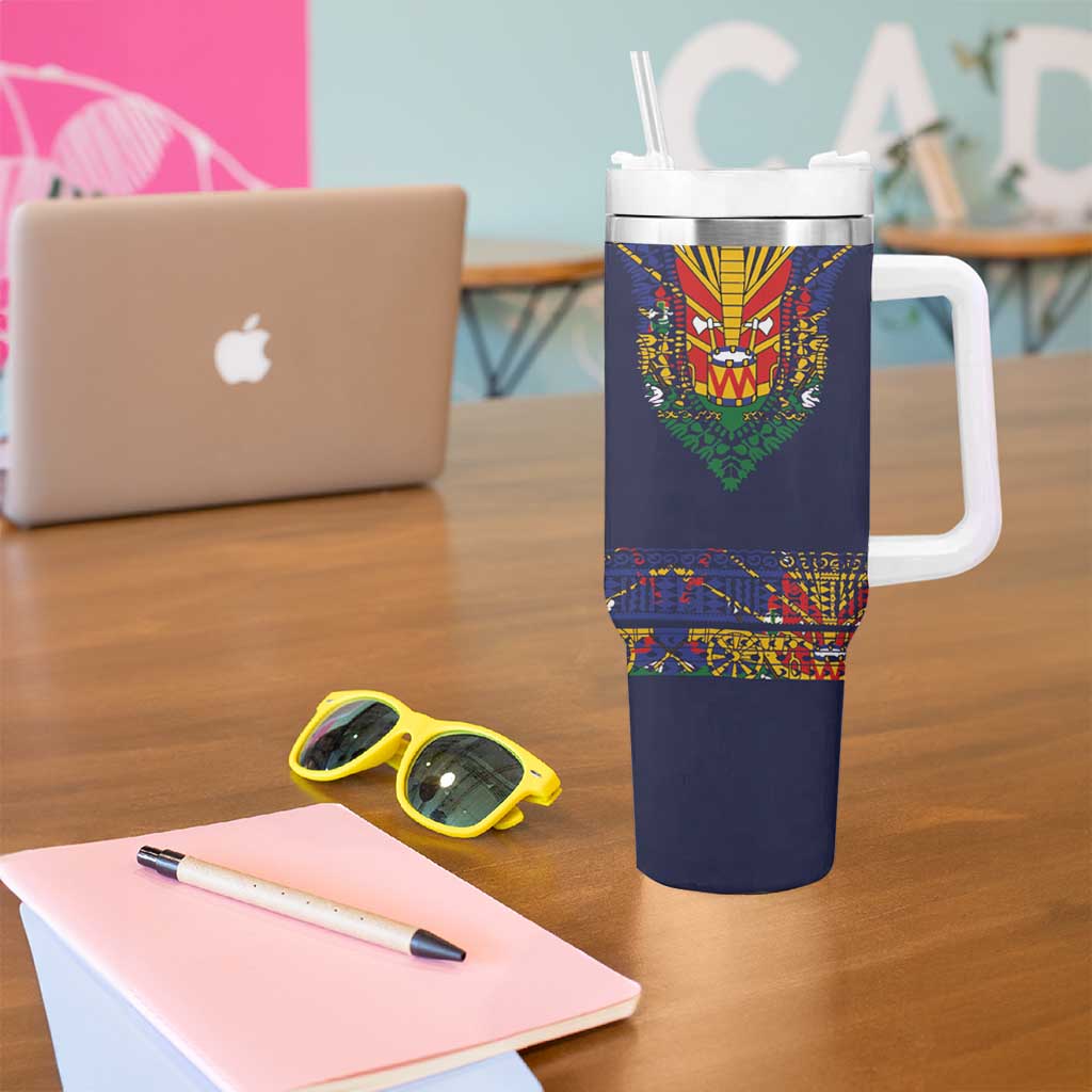 Haiti Flag Traditional Dashiki Tumbler With Handle Black Color - Polynesian Pride