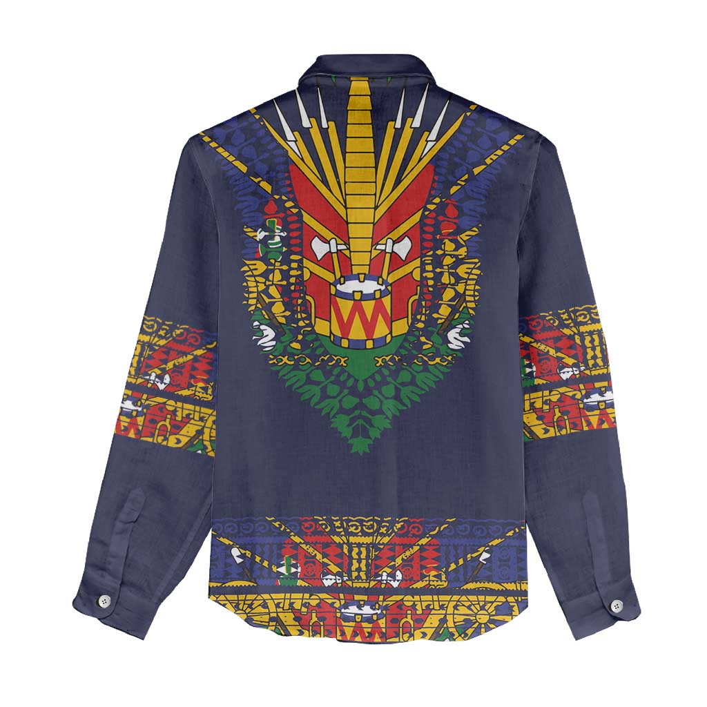 Haiti Flag Traditional Dashiki Women Casual Shirt Black Color - Polynesian Pride