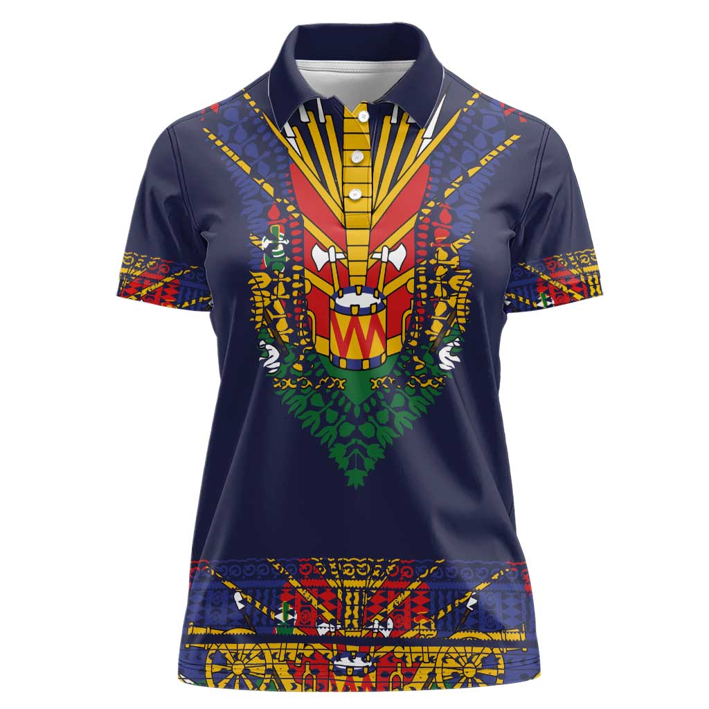 Haiti Flag Traditional Dashiki Women Polo Shirt Black Color LT03 Female Black - Polynesian Pride