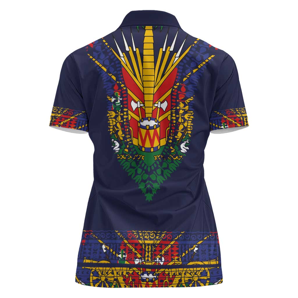 Haiti Flag Traditional Dashiki Women Polo Shirt Black Color LT03 - Polynesian Pride