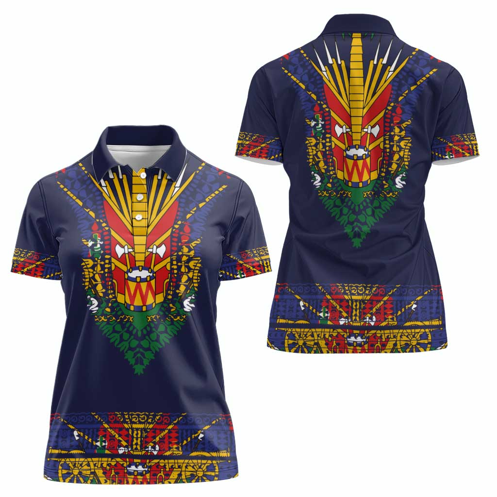 Haiti Flag Traditional Dashiki Women Polo Shirt Black Color LT03 - Polynesian Pride