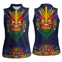 Haiti Flag Traditional Dashiki Women Sleeveless Polo Shirt Black Color - Polynesian Pride
