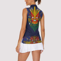 Haiti Flag Traditional Dashiki Women Sleeveless Polo Shirt Black Color - Polynesian Pride