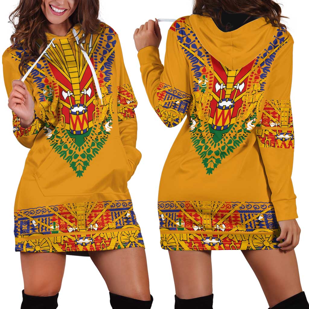 Haiti Flag Traditional Dashiki Hoodie Dress Yellow Color - Polynesian Pride