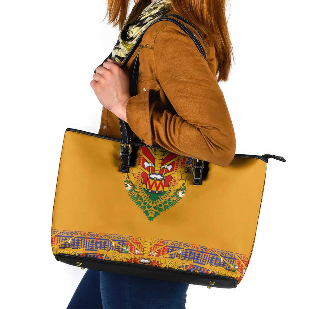 Haiti Flag Traditional Dashiki Leather Tote Bag Yellow Color - Polynesian Pride