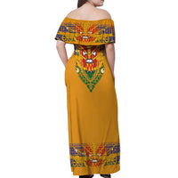 Haiti Flag Traditional Dashiki Off Shoulder Maxi Dress Yellow Color - Polynesian Pride
