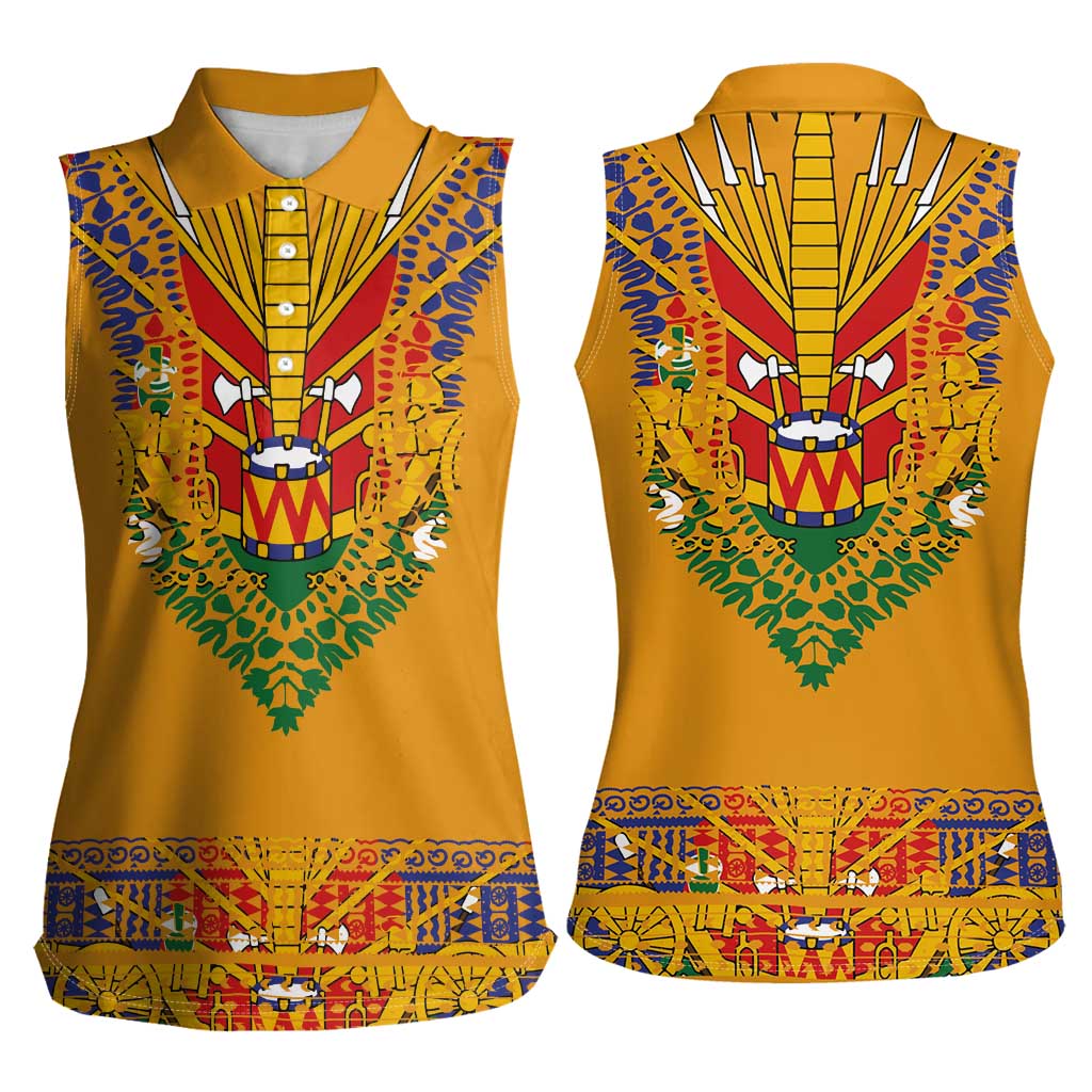 Haiti Flag Traditional Dashiki Women Sleeveless Polo Shirt Yellow Color - Polynesian Pride