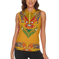 Haiti Flag Traditional Dashiki Women Sleeveless Polo Shirt Yellow Color - Polynesian Pride