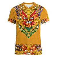 Haiti Flag Traditional Dashiki Women V-Neck T-Shirt Yellow Color - Polynesian Pride