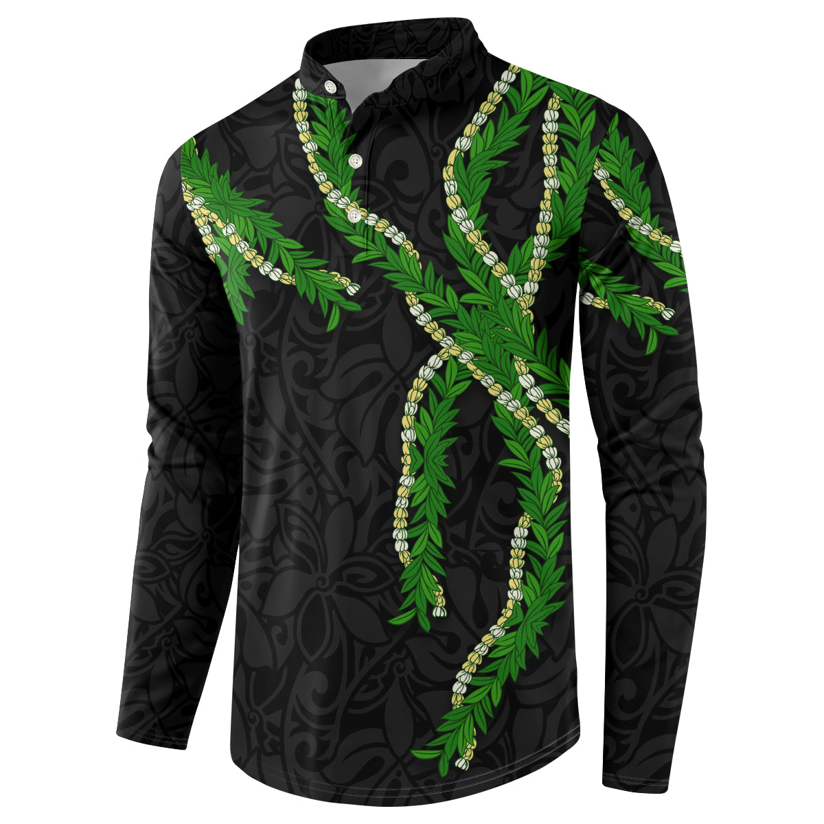 Hawaii Maile Lei Button Sweatshirt Aloha Black Color