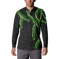 Hawaii Maile Lei Button Sweatshirt Aloha Black Color