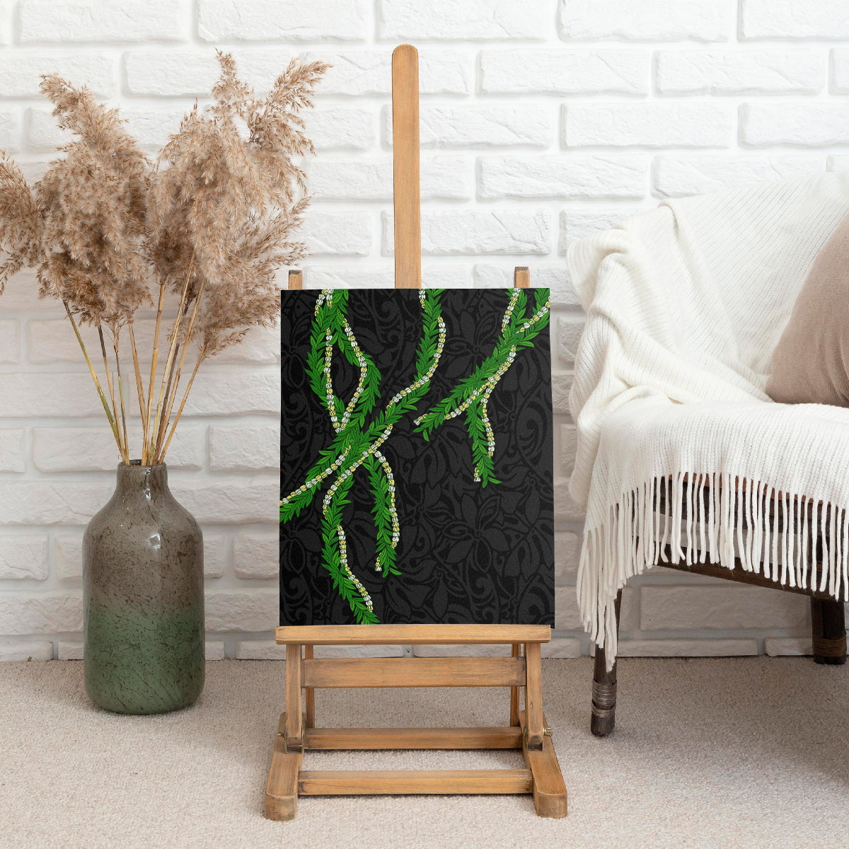 Hawaii Maile Lei Canvas Wall Art Aloha Black Color